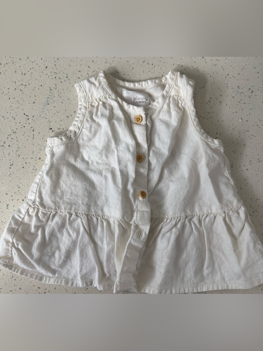Little Planet White Button-Front Girls Peplum Top